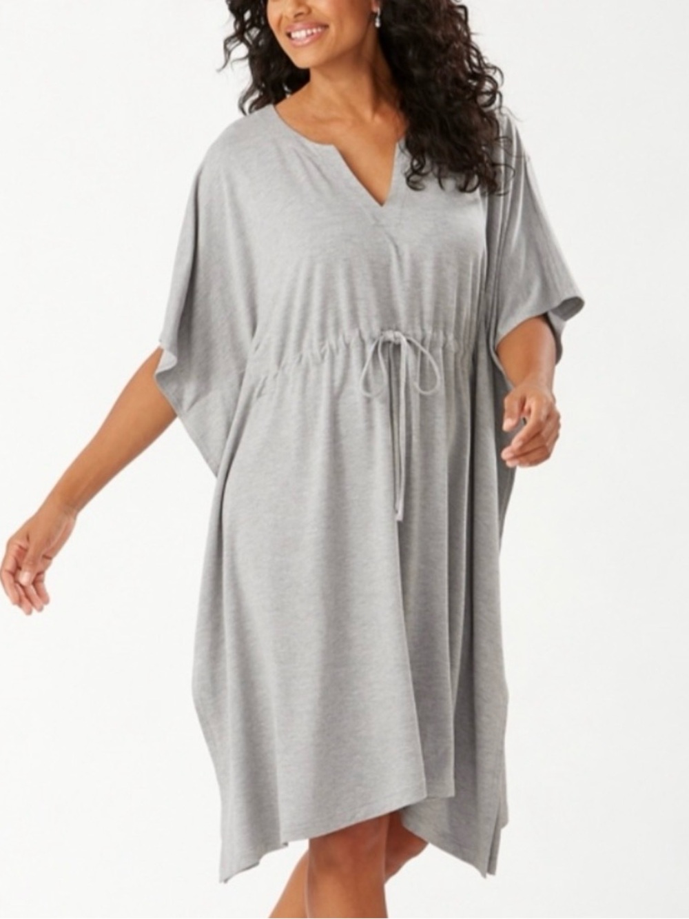 Tommy Bahama Island Soft Sea Coast Caftan Dress S/M Beach Vacation Cruise Gray